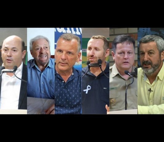 Ari Vequi (MDB), Ciro Roza (Podemos), Paulo Eccel (PT), Paulinho Sestrem (Republicanos), Coronel Gomes (PL) e Professor Guilherme (Patriota) disputam a prefeito de Brusque