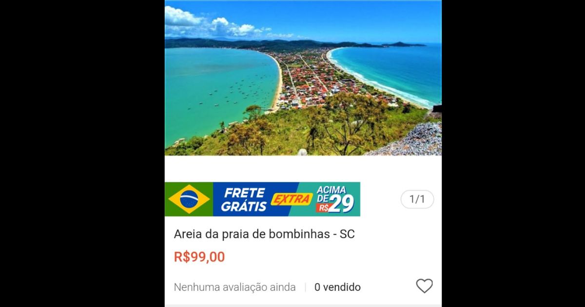 Anúncio vende areia da praia de Bombinhas