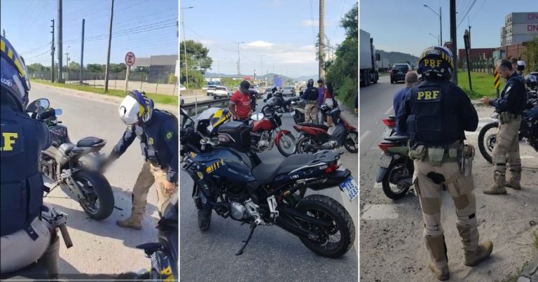 VÍDEO - PRF flagra moto com dispositivo para ocultar placa na BR-101, em Itajaí