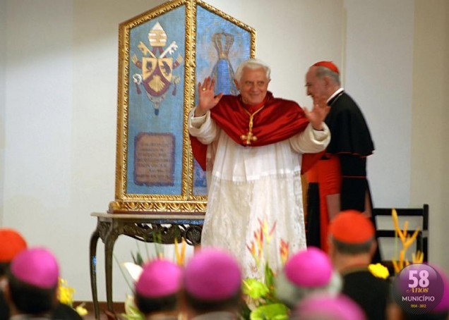 Papa Bento XVI durante a abertura da 5ª Conferência Geral do Episcopado Latino-Americano e do Caribe, em maio de 2007