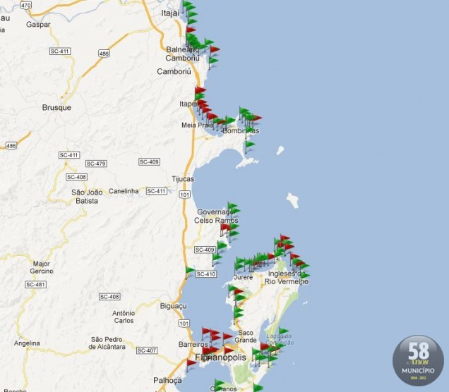 Em Balneário Camboriú, a condição de balneabilidade retornou para o status próprio em toda a praia central