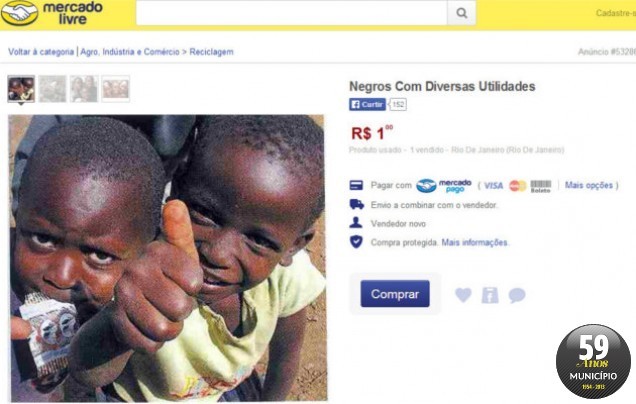 Anúncio no site de vendas Mercado Livre anunciava pessoas negras por R$ 1